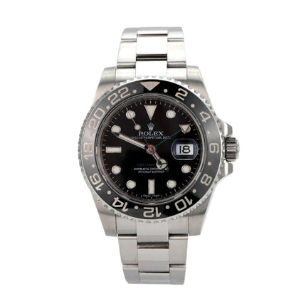 Rolex GMT-Master II Edelstahl 116710LN mit schwarzem Zifferblatt und Keramiklünette in 40 mm.