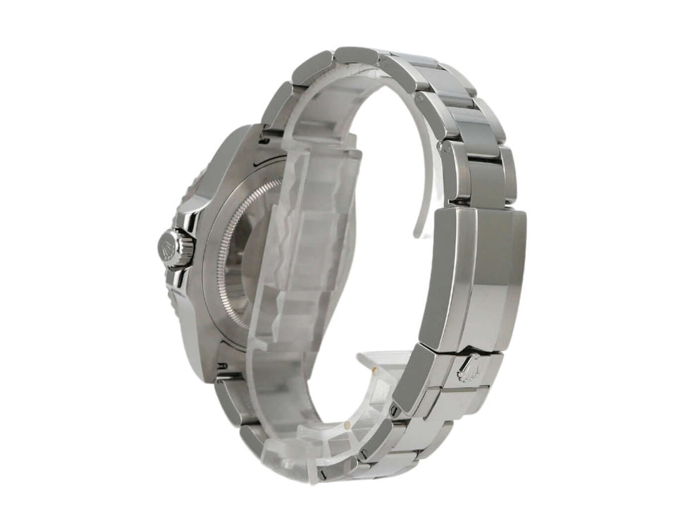 Rolex GMT-Master II Edelstahl 116710LN, seitliche Ansicht des Gehäuses und Armbands aus Edelstahl.