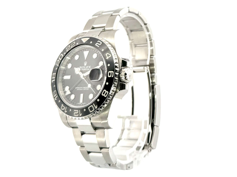 Rolex GMT-Master II Edelstahl 116710LN, poliertes und satiniertes Edelstahl-Gehäuse, 40mm, schwarzes Zifferblatt, Oyster Armband, Keramik Lünette