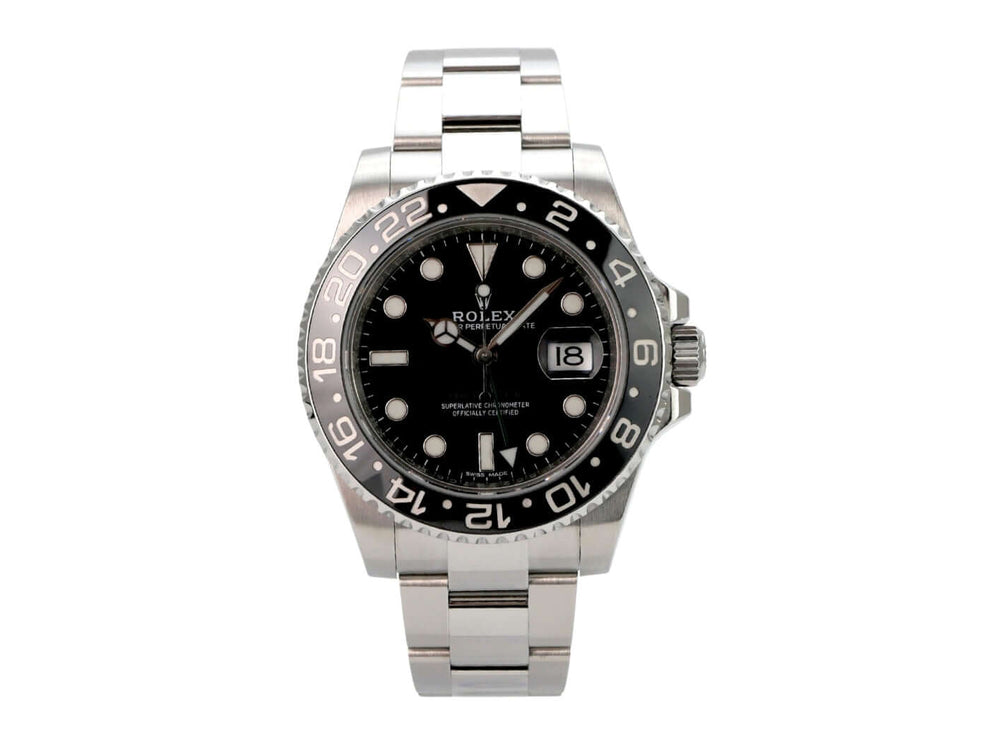 Rolex GMT-Master II Edelstahl 116710LN mit schwarzem Zifferblatt, Keramiklünette und Oysterband