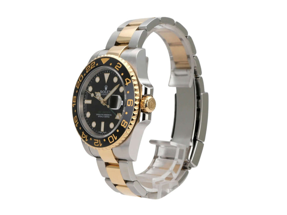 Rolex GMT-Master II 116713LN in Edelstahl und 18 kt Gelbgold mit schwarzem Zifferblatt und drehbarer Lünette