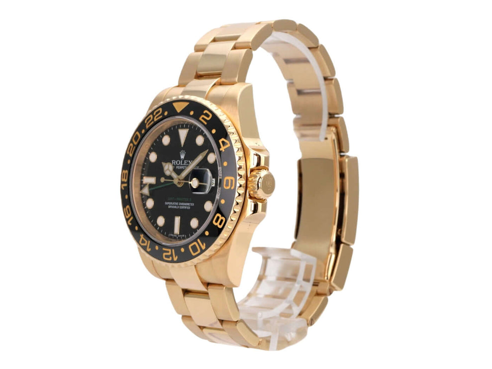 Rolex GMT-Master II Gelbgold 116718LN, schwarze Cerachrom-Lünette, 18 kt Gelbgold, Datumsanzeige