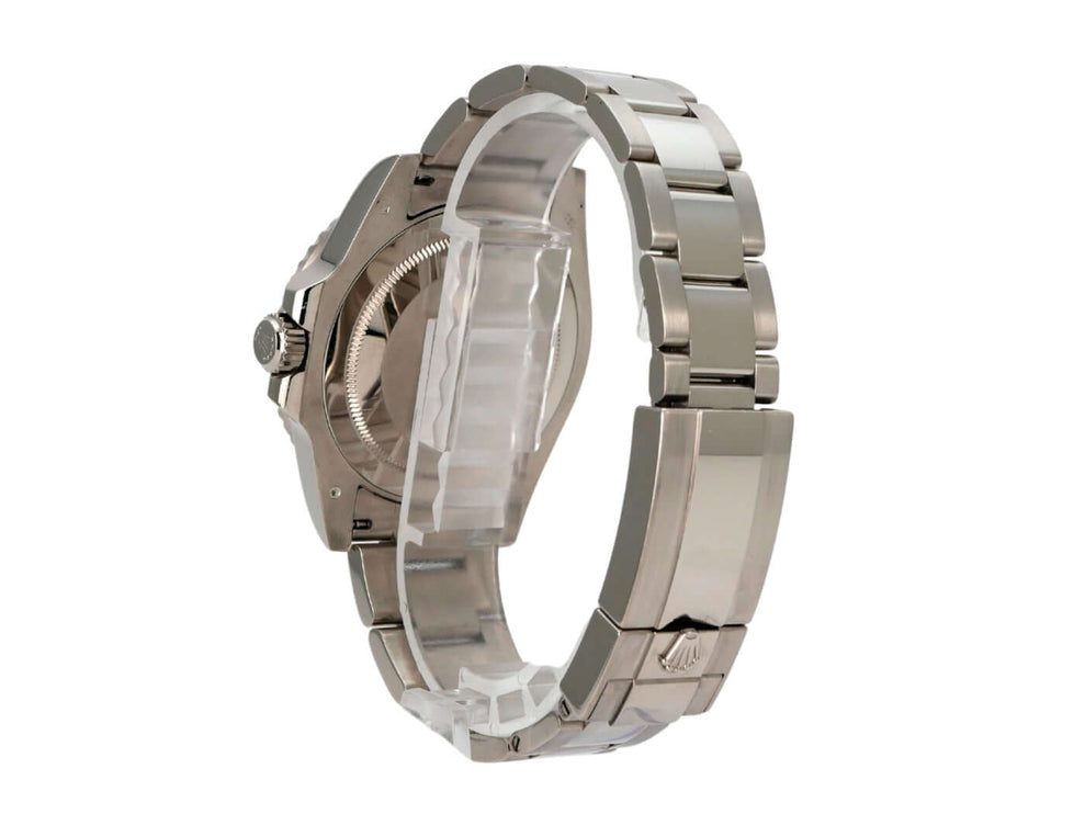 Rolex GMT Master II Weißgold 116719BLRO seitliche Ansicht des Gehäuses und Armbands aus 18 kt Weißgold