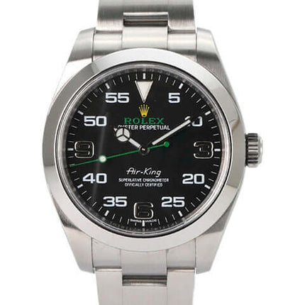 Rolex Oyster Perpetual Air-King 116900, Edelstahl, schwarzes Zifferblatt, automatische Uhr mit Leuchtziffern, 40 mm Herrenmodell.