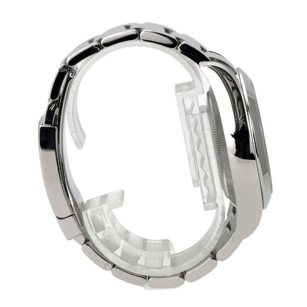 Rolex Oyster Perpetual Air-King 116900 Uhr aus Edelstahl, seitliche Ansicht mit polierter Oberfläche und Faltschließe.