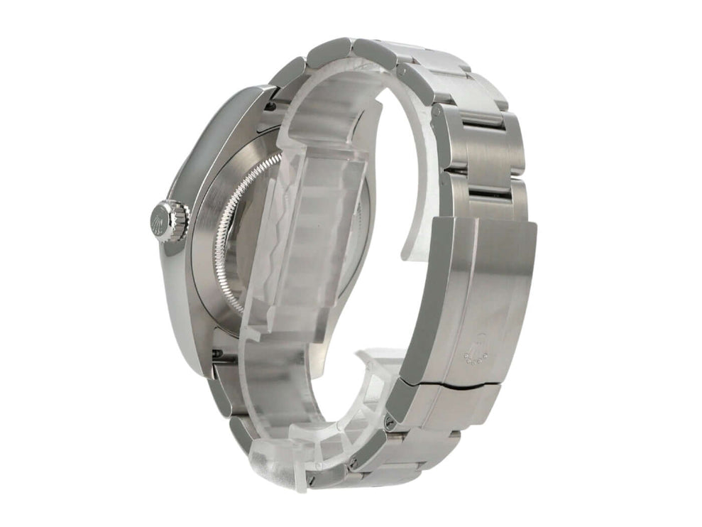 Seitenansicht der Rolex Oyster Perpetual Air-King 116900 mit Edelstahlband und polierter Gehäuseoberfläche.