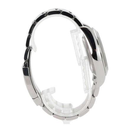 Rolex Oyster Perpetual Air-King 116900 Seitenansicht mit Edelstahlgehäuse und poliertem Armband, zeigt die schlanke Profilansicht.