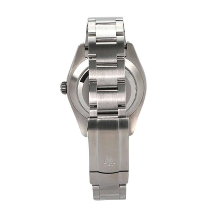 Rückansicht der Rolex Oyster Perpetual Air-King 116900 mit Edelstahlarmband und polierter Faltschließe.