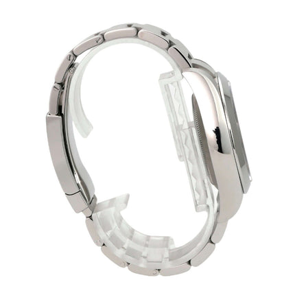 Rolex Oyster Perpetual Air-King 116900 seitliche Ansicht mit polierter und satinierter Edelstahl-Armband.