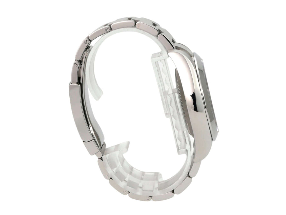 Rolex Oyster Perpetual Air-King 116900 seitliche Ansicht mit polierter und satinierter Edelstahl-Armband.