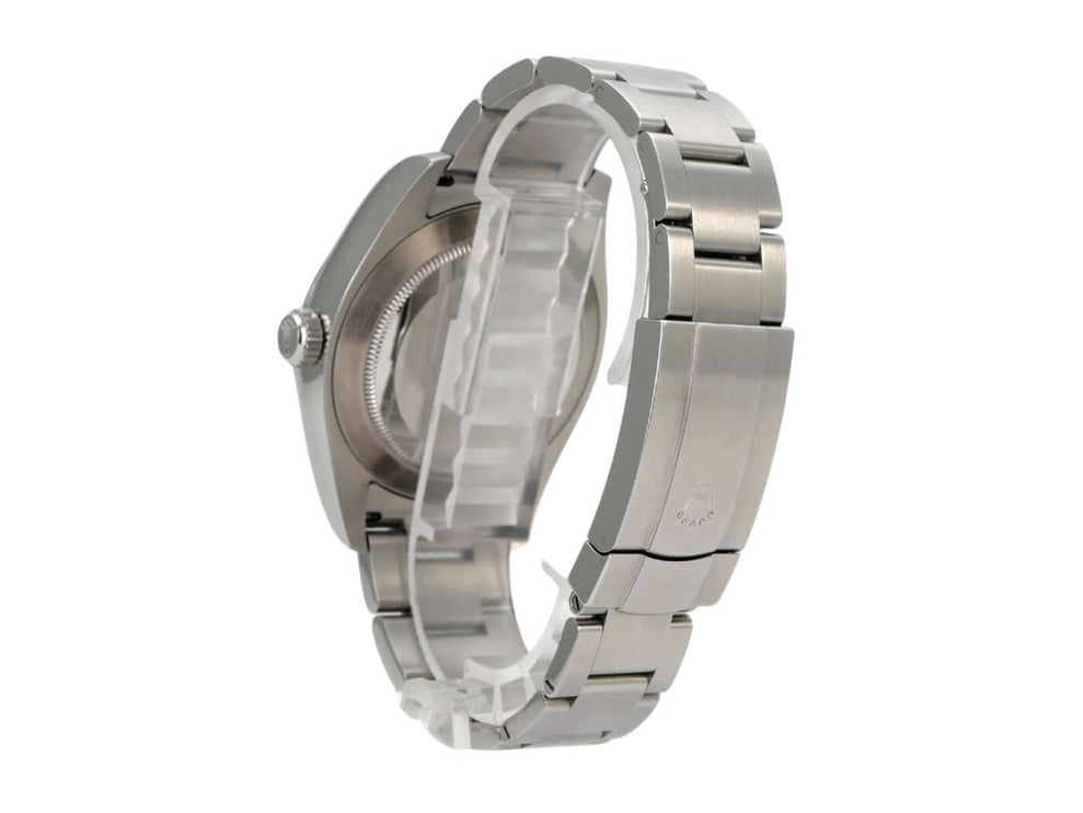 Rolex Oyster Perpetual Air-King 116900 seitliche Ansicht des Edelstahl-Gehäuses mit poliertem Armband.