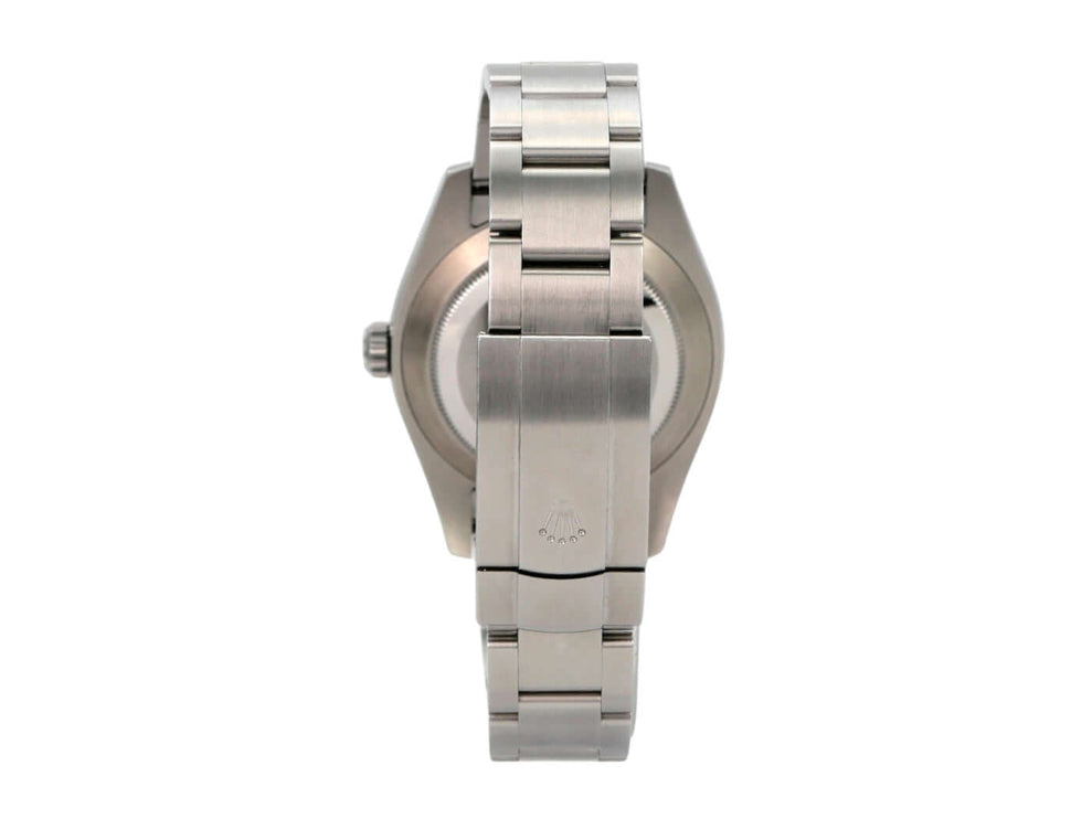 Rolex Oyster Perpetual Air-King 116900, seitliche Ansicht des Edelstahlgehäuses und Armbands.