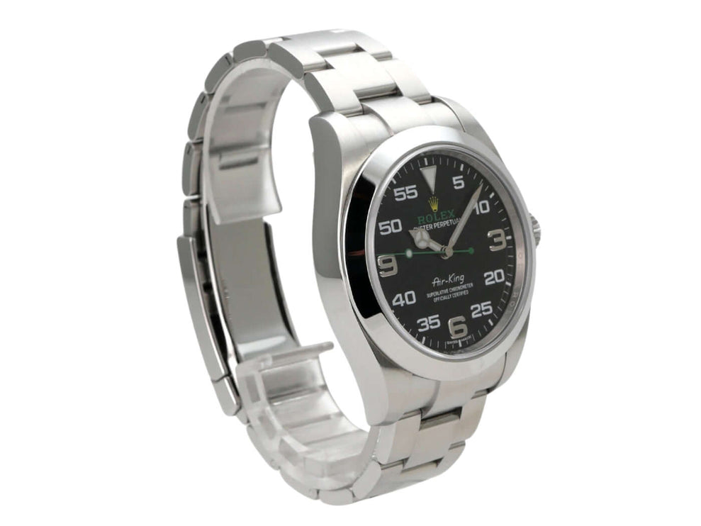 Rolex Oyster Perpetual Air-King 116900 in Edelstahl mit schwarzem Zifferblatt und automatischem Werk.