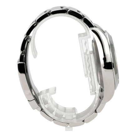 Rolex Oyster Perpetual Air-King 116900 seitliche Ansicht des Edelstahlarmbands und Gehäuses.