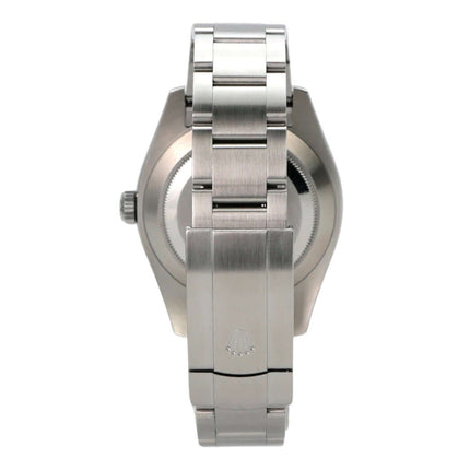 Rolex Oyster Perpetual Air-King 116900 Rückansicht mit Edelstahlarmband und Gehäuse aus Edelstahl.