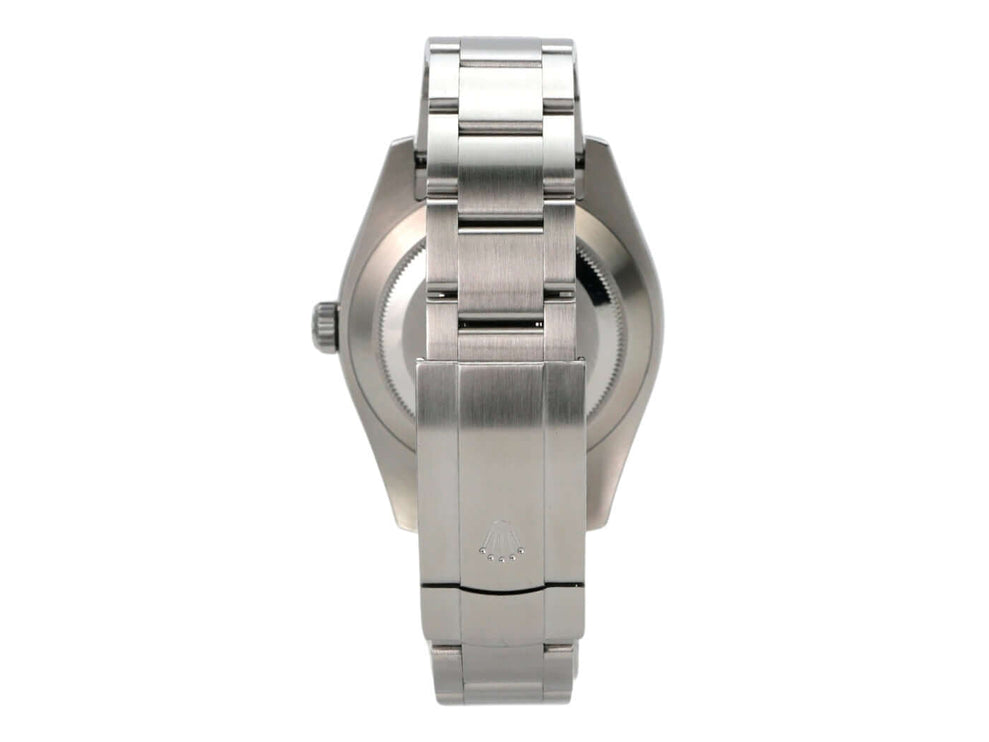 Rolex Oyster Perpetual Air-King 116900 Rückansicht mit Edelstahlarmband und Gehäuse aus Edelstahl.