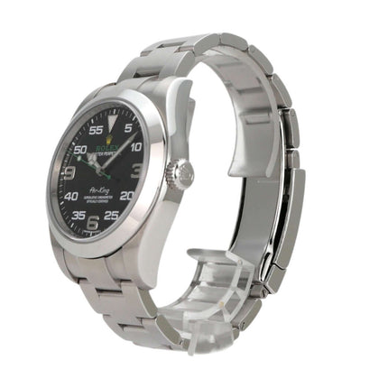 Rolex Oyster Perpetual Air-King 116900 Uhr mit schwarzem Zifferblatt und Edelstahlarmband von der Seite