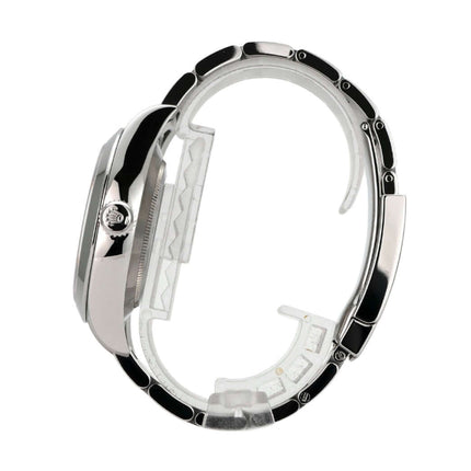 Seitenansicht der Rolex Oyster Perpetual Air-King 116900 mit Edelstahlgehäuse und poliertem Armband.