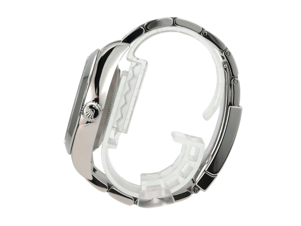 Rolex Oyster Perpetual Air-King 116900 seitliche Ansicht des Edelstahlgehäuses und Armbands.