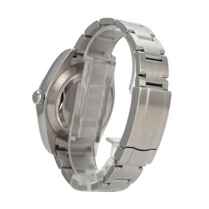 Rolex Oyster Perpetual Air-King 116900, Edelstahlgehäuse mit poliertem Armband, seitliche Ansicht der Uhr.