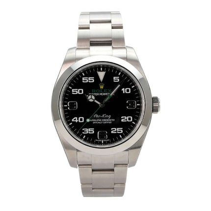 Rolex Oyster Perpetual Air-King 116900 mit schwarzem Zifferblatt und Edelstahlband, poliertes 40-mm-Gehäuse