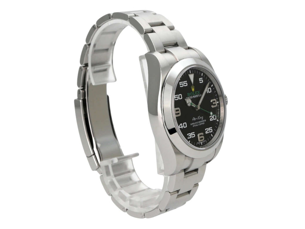 Rolex Oyster Perpetual Air-King 116900 mit poliertem Edelstahlarmband und schwarzem Zifferblatt