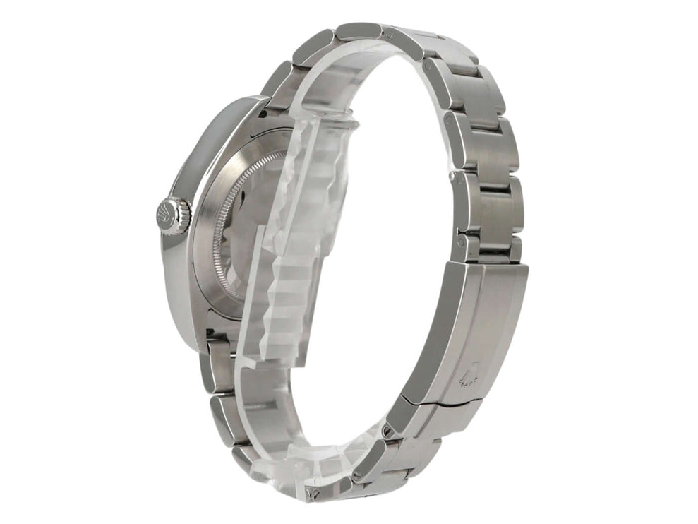 Rolex Oyster Perpetual Air-King 116900 seitliche Ansicht mit Edelstahlarmband und Gehäuse.