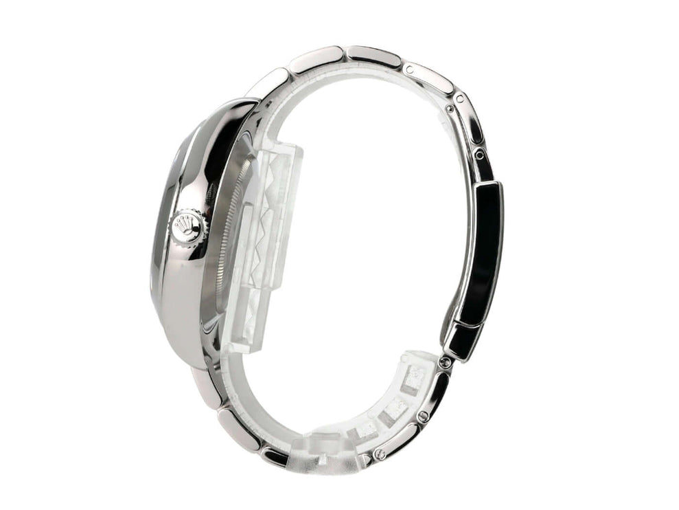 Rolex Oyster Perpetual Air-King 116900 Edelstahlgehäuse und Armband mit polierten und satinierten Oberflächen.