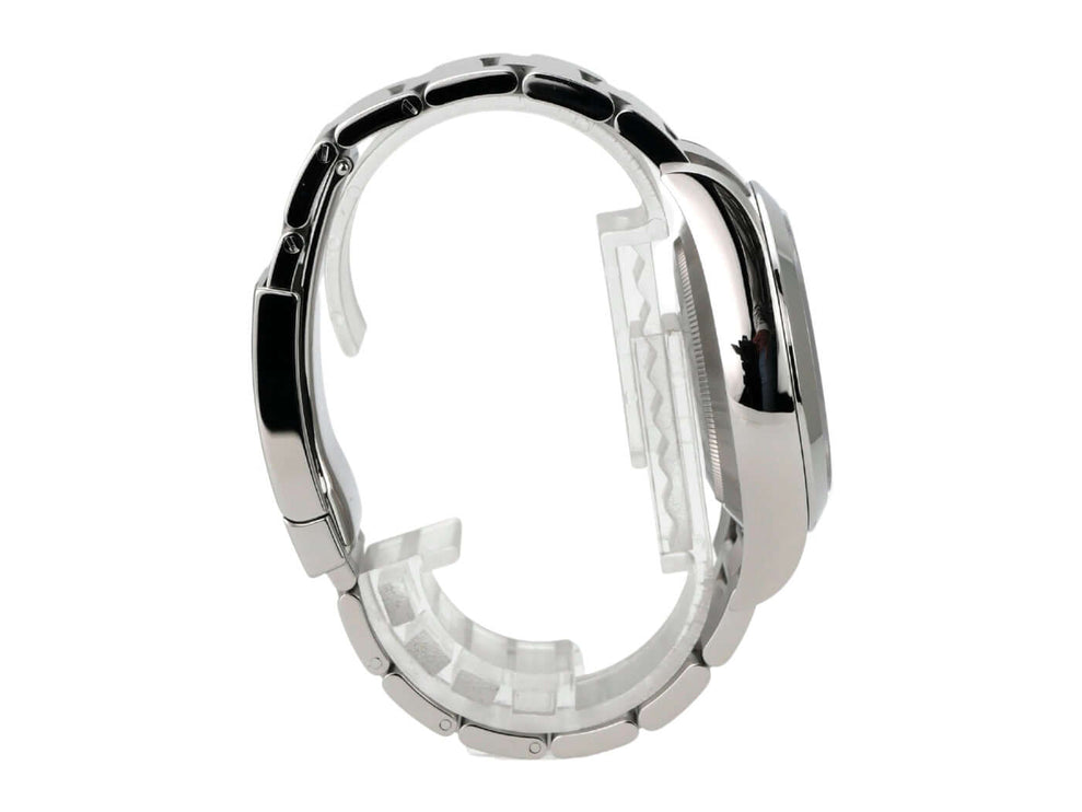 Rolex Oyster Perpetual Air-King 116900 seitliche Ansicht des Edelstahl-Armbands mit Faltschließe.