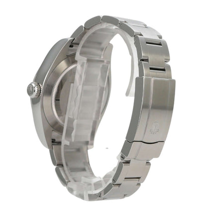 Rolex Oyster Perpetual Air-King 116900 seitliche Ansicht mit Edelstahlarmband und verschraubter Krone.
