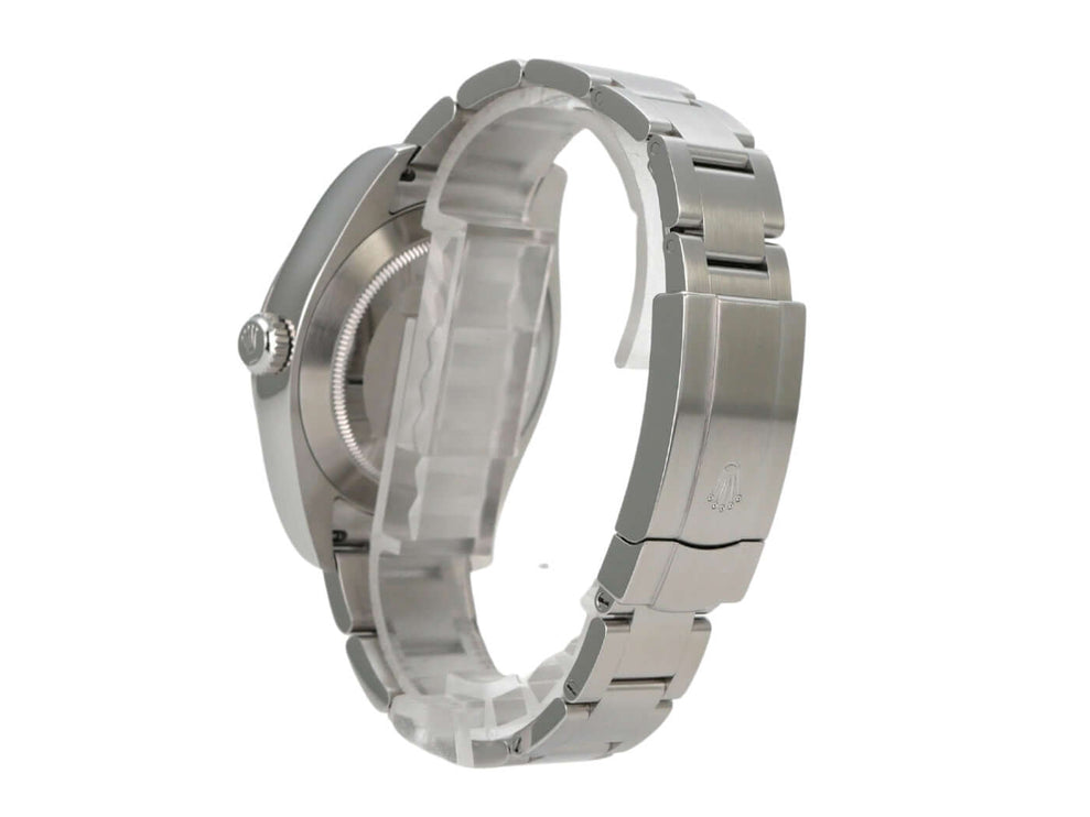 Rolex Oyster Perpetual Air-King 116900 seitliche Ansicht mit Edelstahlarmband und verschraubter Krone.