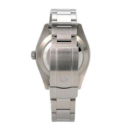 Rolex Oyster Perpetual Air-King 116900 Uhr, Edelstahl-Gehäuse und Armband von hinten, präzise Verarbeitung.