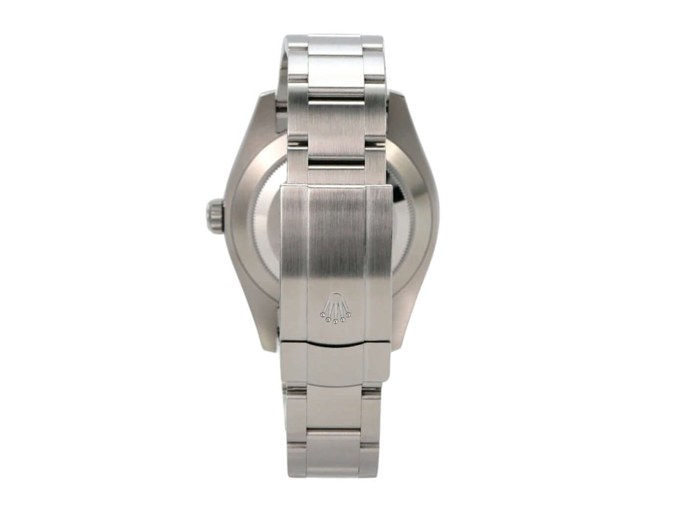 Rolex Oyster Perpetual Air-King 116900 Uhr, Edelstahl-Gehäuse und Armband von hinten, präzise Verarbeitung.