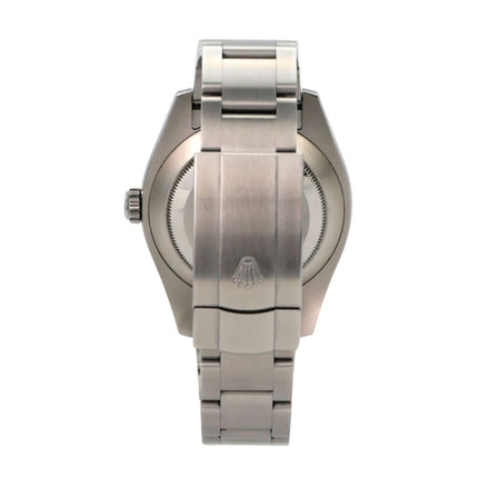 Rolex Oyster Perpetual Air-King 116900 Edelstahlarmband und Gehäuse von hinten gesehen.
