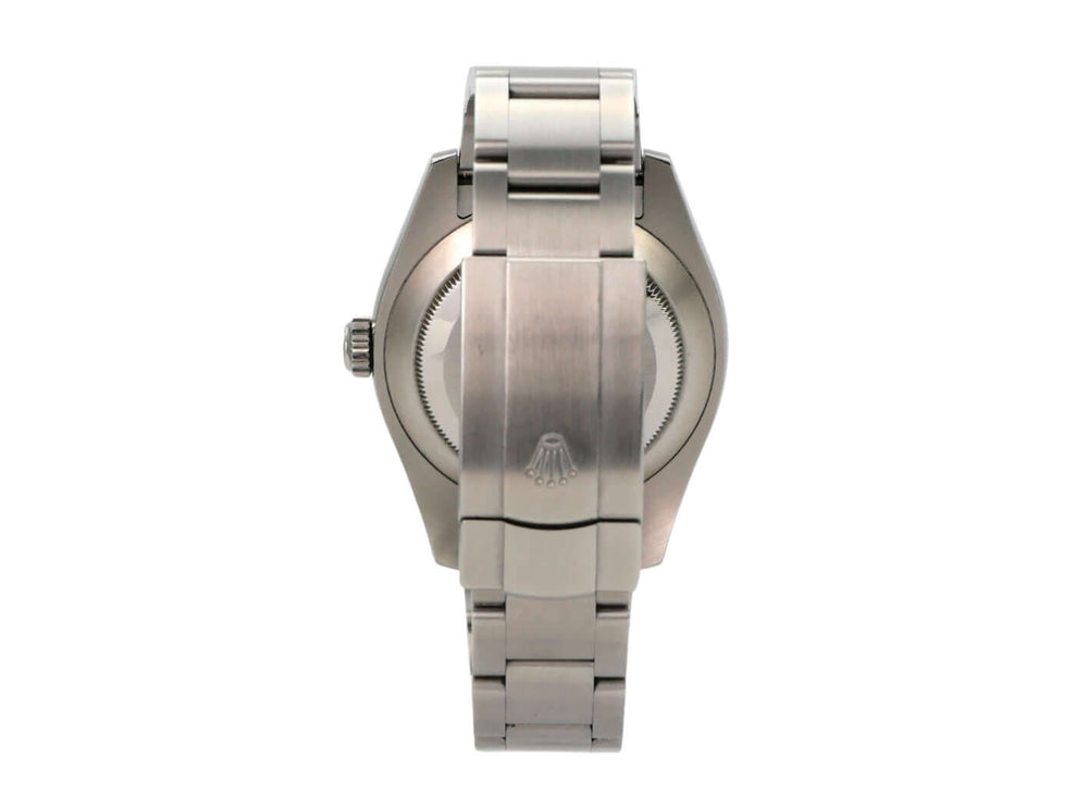 Rolex Oyster Perpetual Air-King 116900 Edelstahlarmband und Gehäuse von hinten gesehen.