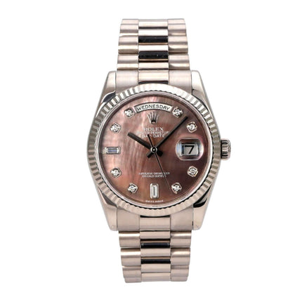 Rolex Day-Date 36 118239 Weißgold Perlmutt Diamant, Luxusarmbanduhr mit Präsident Armband und Diamantzifferblatt