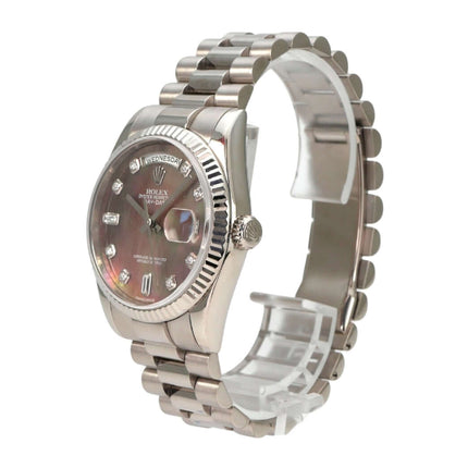 Rolex Day-Date 36 118239 Weißgold Perlmutt Diamant, luxuriöse Herrenarmbanduhr mit Diamantzifferblatt