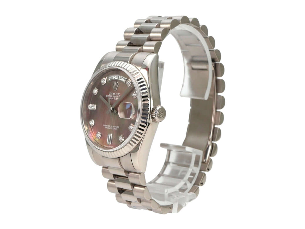Rolex Day-Date 36 118239 Weißgold Perlmutt Diamant, luxuriöse Herrenarmbanduhr mit Diamantzifferblatt