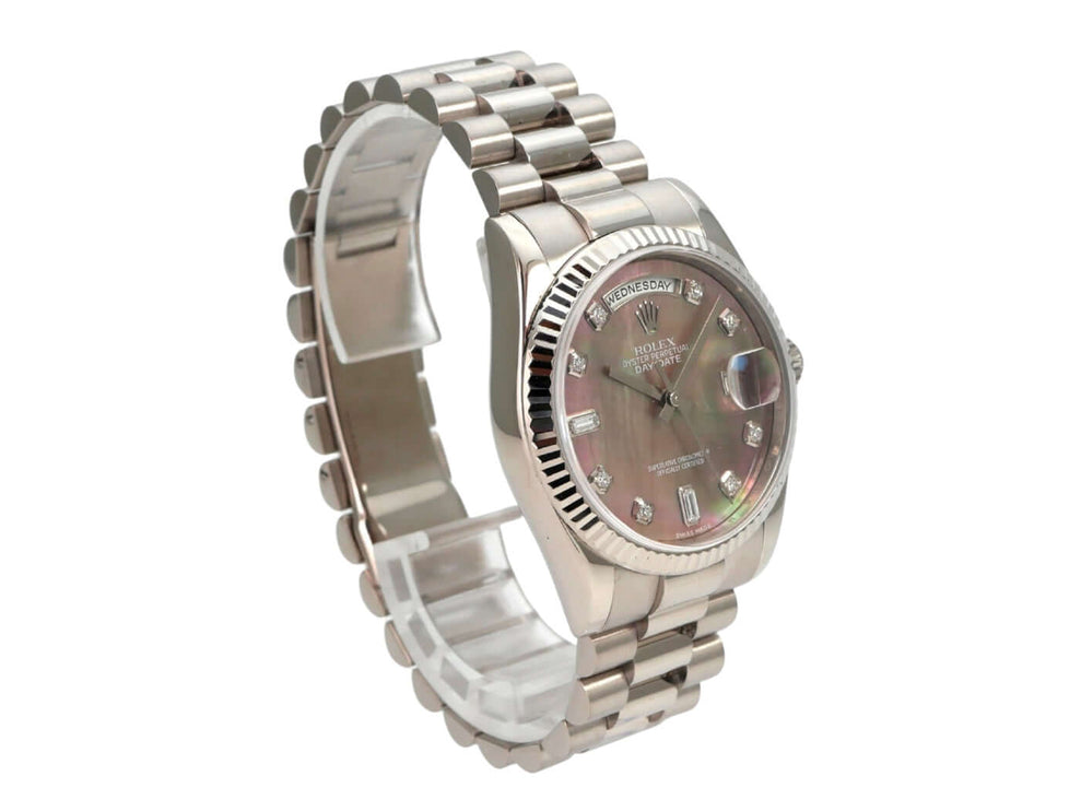Rolex Day-Date 36 118239 Weißgold Perlmutt Diamant mit Präsident-Armband und Diamantzifferblatt