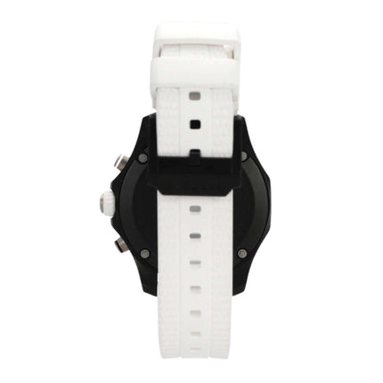 Breitling Endurance Pro 38 X83310A71B1S1 mit weißem Kautschukband und schwarzem Gehäuse, Seitenansicht.