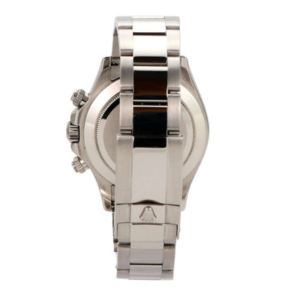 Rolex Cosmograph Daytona 116509 Weißgold, seitliche Ansicht des Armbands und Gehäuses aus 18 kt Weißgold.