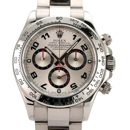 Rolex Cosmograph Daytona 116509 mit silbernem Zifferblatt und 18 kt Weißgold Armband, 40mm Gehäusedurchmesser.
