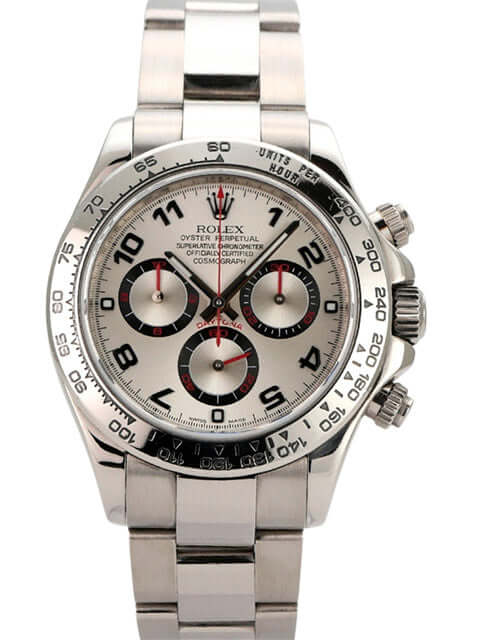 Rolex Cosmograph Daytona 116509 mit silbernem Zifferblatt und 18 kt Weißgold Armband, 40mm Gehäusedurchmesser.