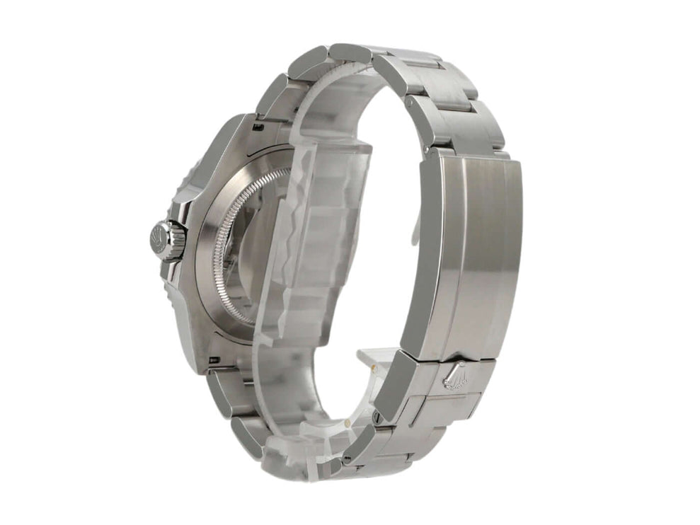 Rolex Submariner 124060 Edelstahlgehäuse und Oysterband, seitliche Ansicht, poliert und satiniert.