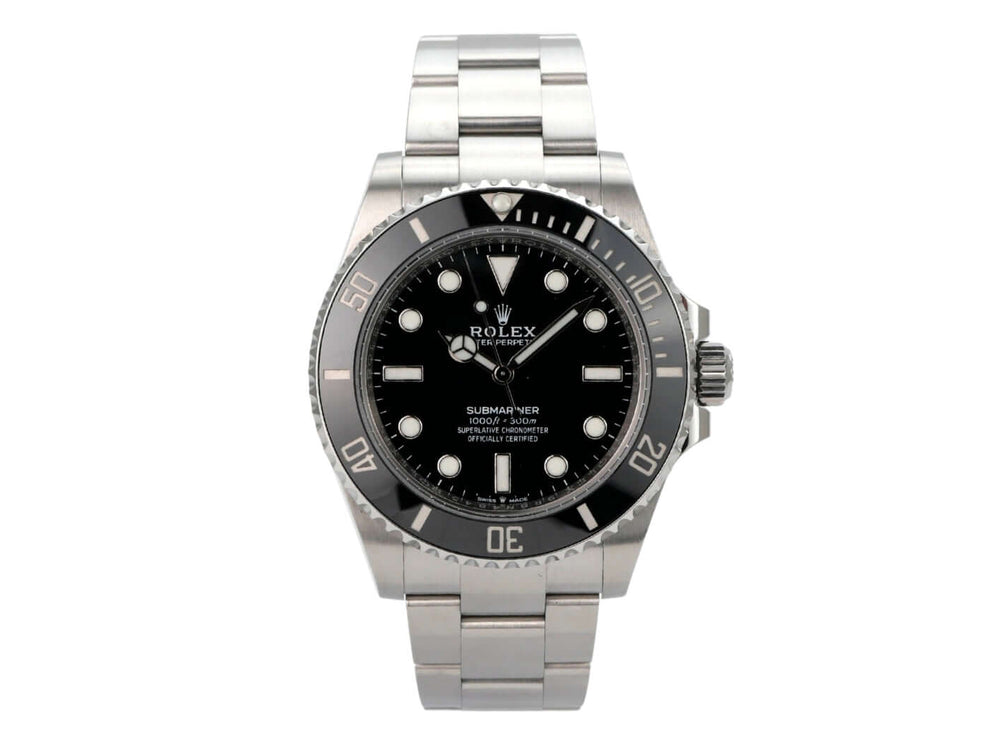 Rolex Submariner 124060 No Date mit schwarzem Zifferblatt und Edelstahlband, Referenz 124060, aus 2021.