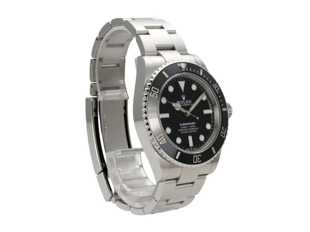 Rolex Submariner 124060 No Date, Edelstahlgehäuse, schwarzes Zifferblatt, drehbare Lünette, Oyster Band.
