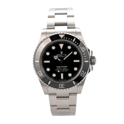Rolex Submariner 124060 No Date, schwarzes Zifferblatt, Edelstahl-Oysterband und Keramiklünette.