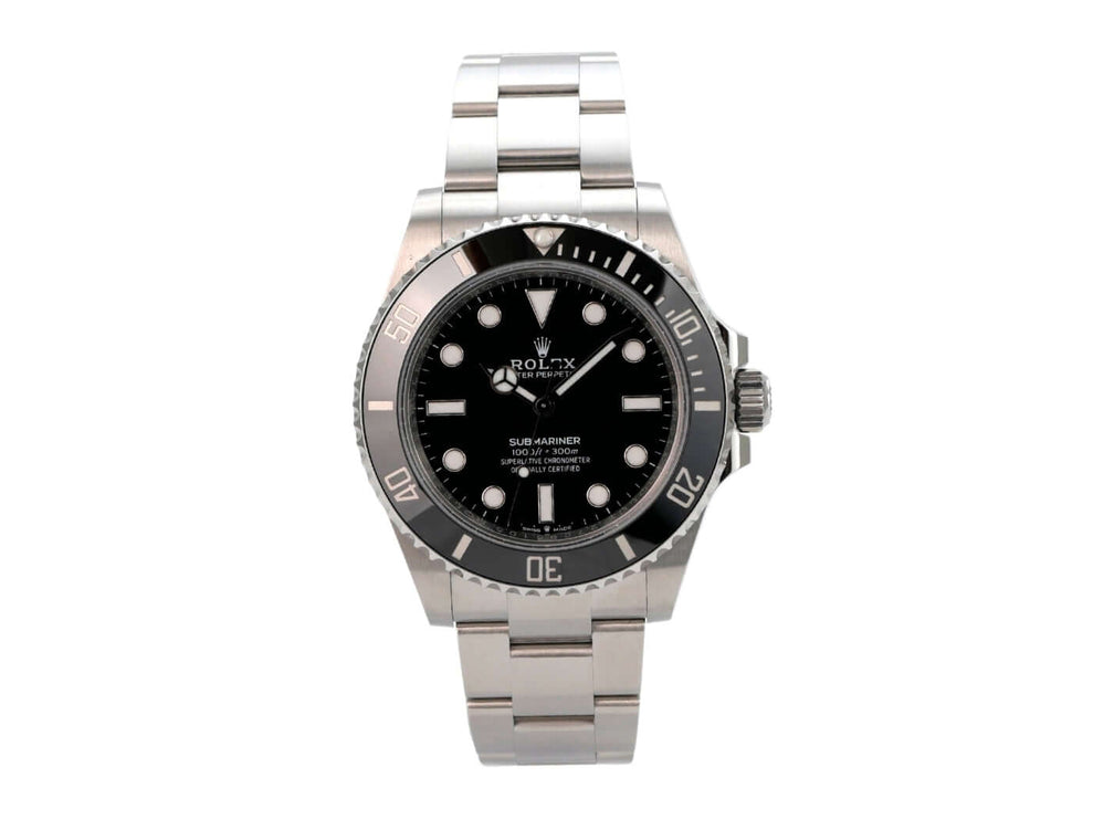 Rolex Submariner 124060 No Date, schwarzes Zifferblatt, Edelstahl-Oysterband und Keramiklünette.
