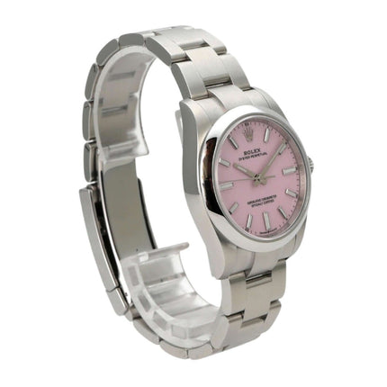 Rolex Oyster Perpetual 34 mm 124200 Candy Pink Armbanduhr mit pinkfarbenem Zifferblatt und Edelstahlarmband