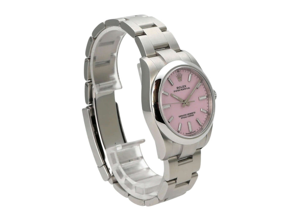 Rolex Oyster Perpetual 34 mm 124200 Candy Pink Armbanduhr mit pinkfarbenem Zifferblatt und Edelstahlarmband